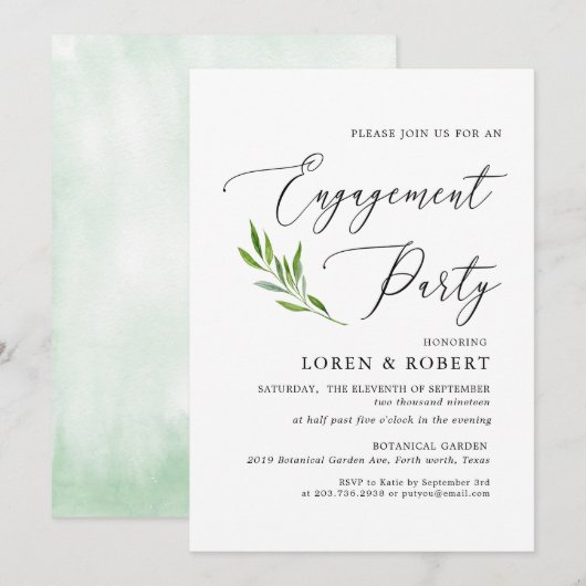 groen kalligrafie rustieke verlovingsfeest kaart (Voorkant / Achterkant)