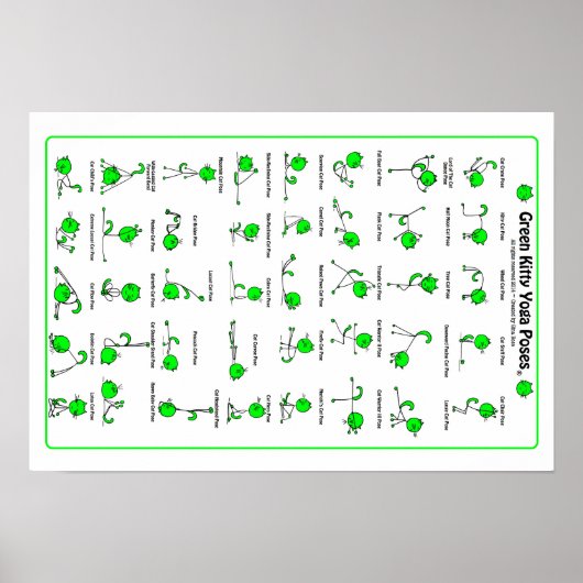 Groen Kat Yoga Poses Poster (Voorkant)