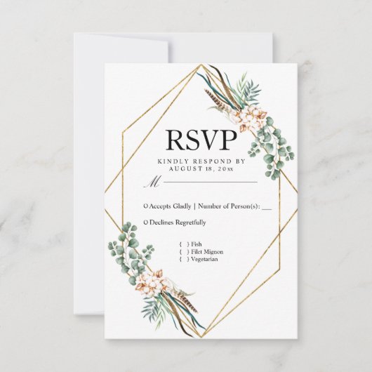 Groen Katoen Boho Glitter Bruiloft RSVP Kaartje (Voorkant)