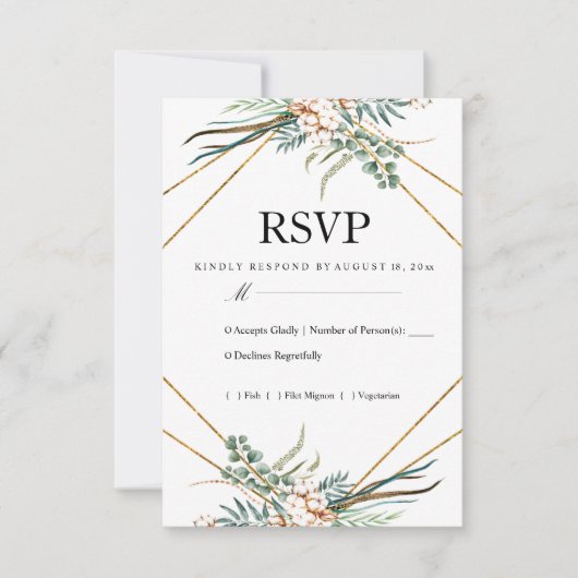 Groen Katoen Boho Glitter Bruiloft RSVP Kaartje (Voorkant)
