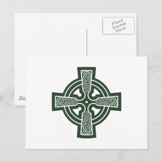 Groen Keltisch Kruis met Triskele Gravure Briefkaart (Voorkant / Achterkant)