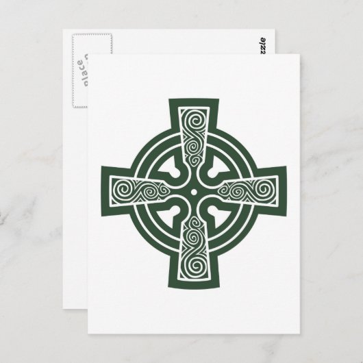 Groen Keltisch Kruis met Triskele Gravure Briefkaart (Voorkant / Achterkant)
