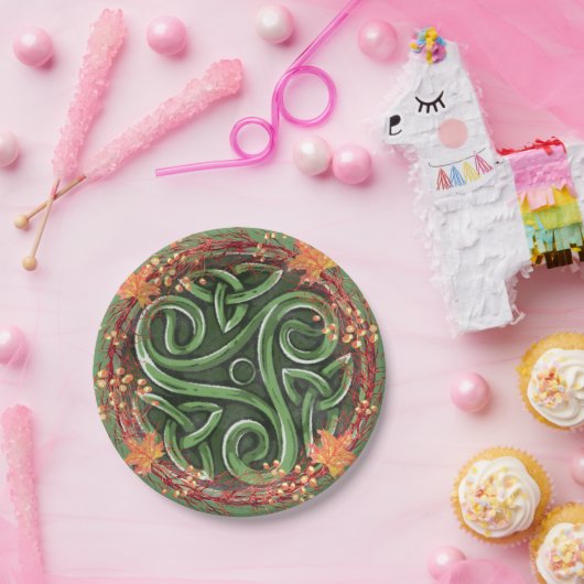 Groen Keltisch Triskelion Mabon Oogstfeest Papieren Bordje (Feest)