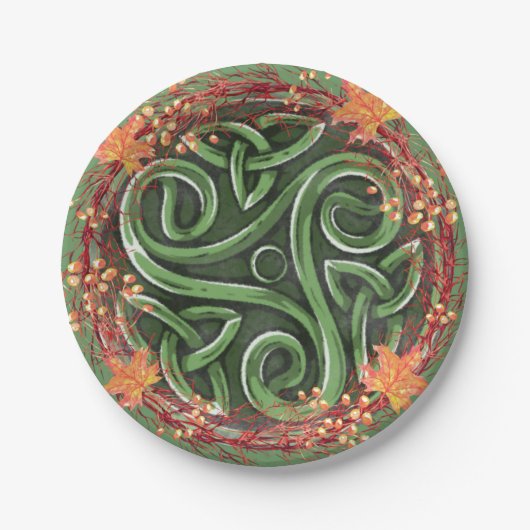 Groen Keltisch Triskelion Mabon Oogstfeest Papieren Bordje (Voorkant)