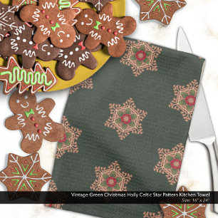 Groen Kerst Holly Keltisch Sterrenpatroon Theedoek