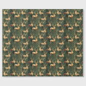 Groen Kerst Majestic Reindeer Wrapping Paper Cadeaupapier (Vlak)