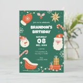 Groen Kerst verjaardagsfeestje Kaart (Staand voorkant)