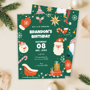 Groen Kerst verjaardagsfeestje Kaart