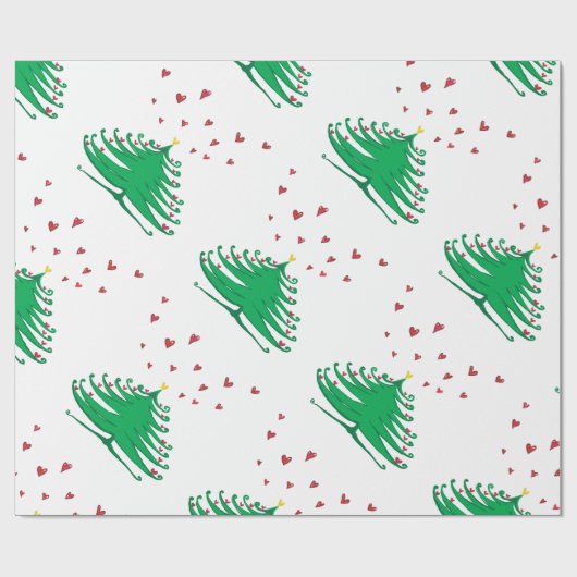Groen kerstboom harten inpakpapier (Vlak)