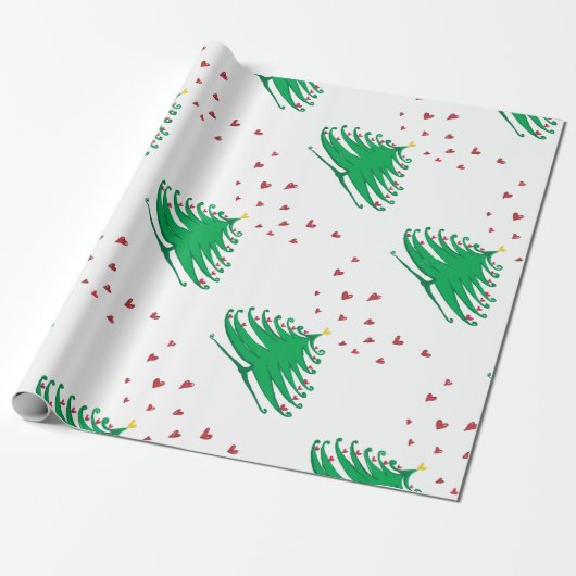 Groen kerstboom harten inpakpapier (Uitgerold)
