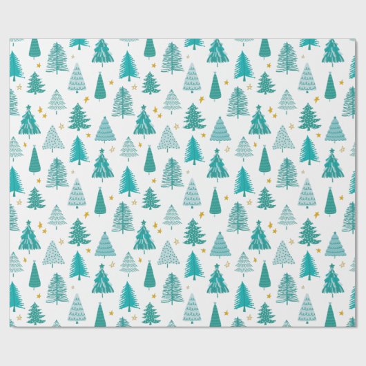 Groen kerstboombos winterpatroon cadeaupapier (Vlak)