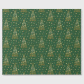 Groen kerstboompapier met gouden kerstbomen cadeaupapier (Vlak)
