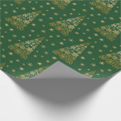 Groen kerstboompapier met gouden kerstbomen cadeaupapier (Hoek)