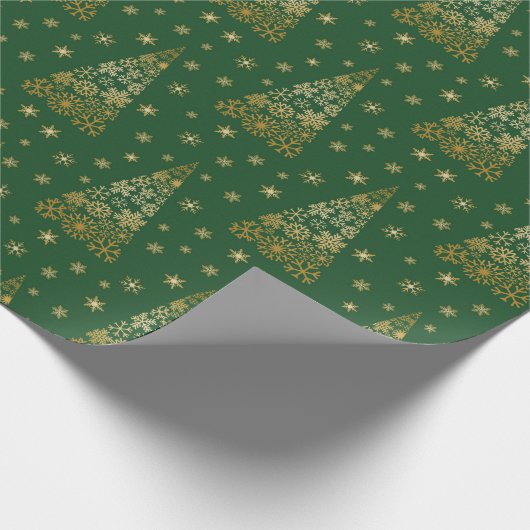 Groen kerstboompapier met gouden kerstbomen cadeaupapier (Hoek)