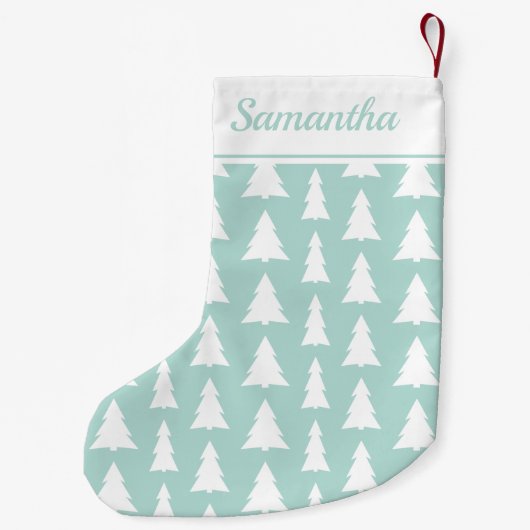 Groen kerstboompatroon met aangepaste naam kleine kerstsok (Achterkant)