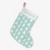 Groen kerstboompatroon met aangepaste naam kleine kerstsok (Voorkant (Hangend))