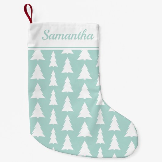 Groen kerstboompatroon met aangepaste naam kleine kerstsok (Voorkant)