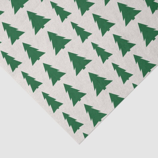 Groen kerstboompatroon op beige faux-textuur tissuepapier (Detail)