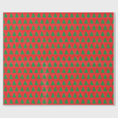 Groen kerstboompatroon op rode achtergrond cadeaupapier (Vlak)