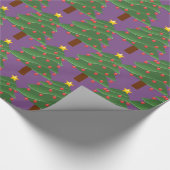 Groen kerstboompatroon Thunder_Cove paars Cadeaupapier (Hoek)