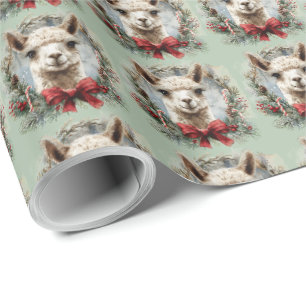 Groen kerstcadeau inpakpapier van alpaca