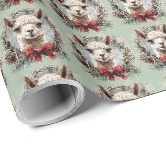 Groen kerstcadeau inpakpapier van alpaca (Rol Hoek)