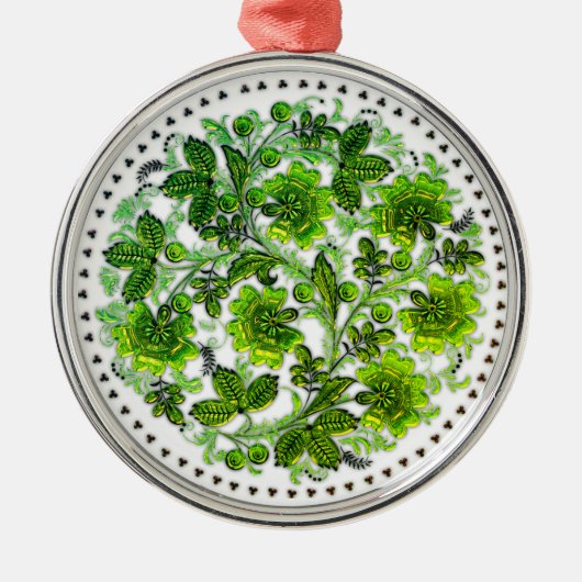 Groen kerstcadeautje met glazen design feestdag metalen ornament (Voorkant)