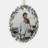 Groen kerstfeest met foto's en groeten keramisch ornament (Rechts)