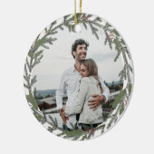 Groen kerstfeest met foto's en groeten keramisch ornament (Links)