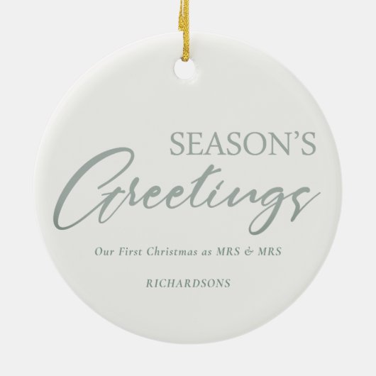 Groen kerstfeest met foto's en groeten keramisch ornament (Achterkant)