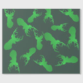 Groen kerstfeestpatroon voor rendieren cadeaupapier (Vlak)