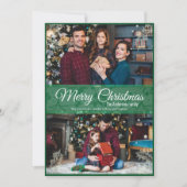 Groen Kerstmis Holly Leaf Groen Lijst 2 Foto Feestdagenkaart (Voorkant)