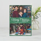 Groen Kerstmis Holly Leaf Groen Lijst 2 Foto Feestdagenkaart (Staand voorkant)