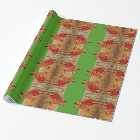 Groen :Kerstmis Paard met rode boog Cadeaupapier (Uitgerold)