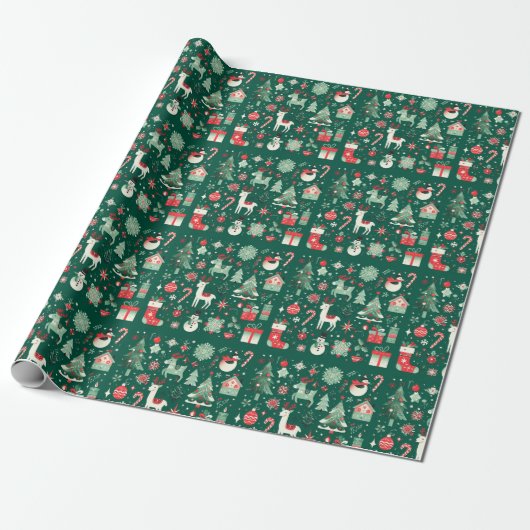 Groen kerstpapier cadeaupapier (Uitgerold)