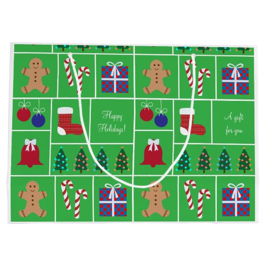 Groen kerstpatroon Grote cadeautas (Achterkant)