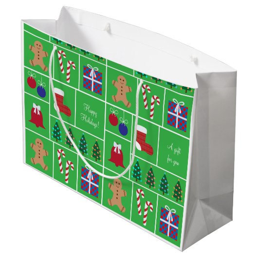 Groen kerstpatroon Grote cadeautas (Achterkant Gekanteld)