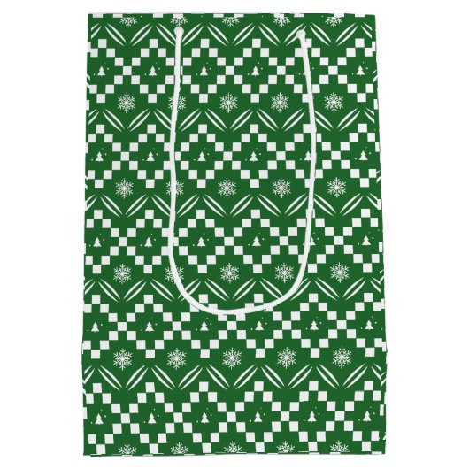 Groen kerstpatroon ontwerp medium cadeauzakje (Achterkant)