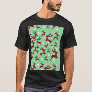 Groen kerstrendierpatroon t-shirt