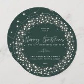 Groen kerstscript met mousserende lichten feestdagenkaart (Voorkant / Achterkant)