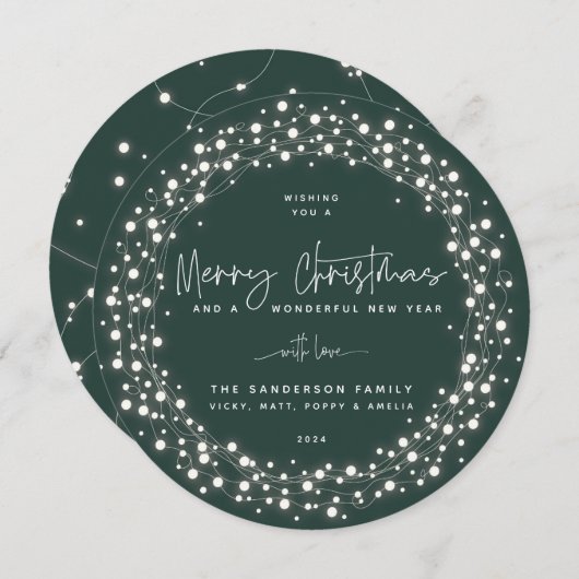 Groen kerstscript met mousserende lichten feestdagenkaart (Voorkant / Achterkant)