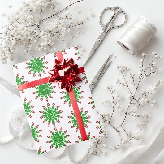 Groen kerstsnowflakes cadeaupapier