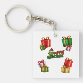 Groen Kerstwezen met Cadeaoboxen Sleutelhanger