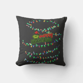 Groen Kerstwezen met Kerstverlichting Kussen