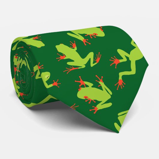 Groen kikkerpatroon stropdas (Opgerold)