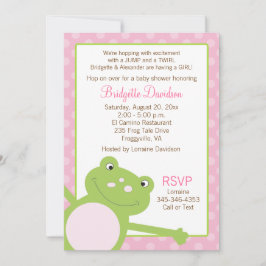 Groen kikkervisje Roze Baby shower Kaart