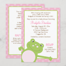 Groen kikkervisje Roze Baby shower Kaart