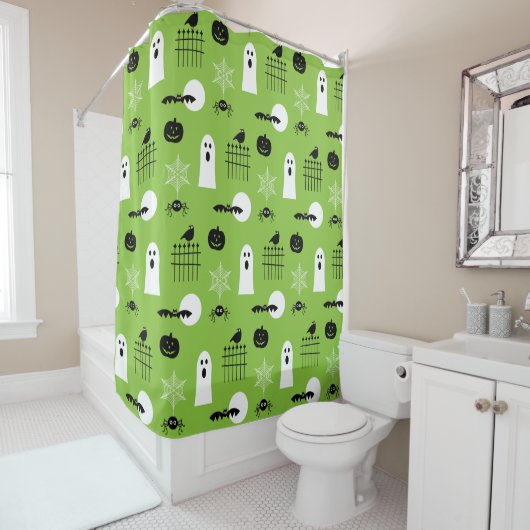 Groen Kinder Halloween Print Shower Curtain Douchegordijn (In situ)
