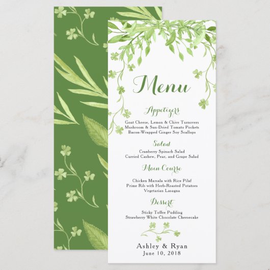 Groen Klaver Bloemen Bruiloft Menu (Voorkant / Achterkant)