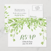 Groen Klaver Bloemen Bruiloft RSVP Uitnodiging Briefkaart (Voorkant / Achterkant)